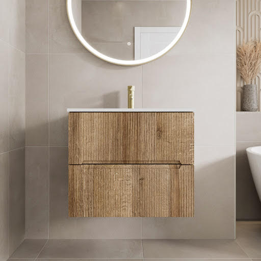 Vitusso Fluted Wood Wall Hung Bathroom Vanity Unit with Basin 600mm