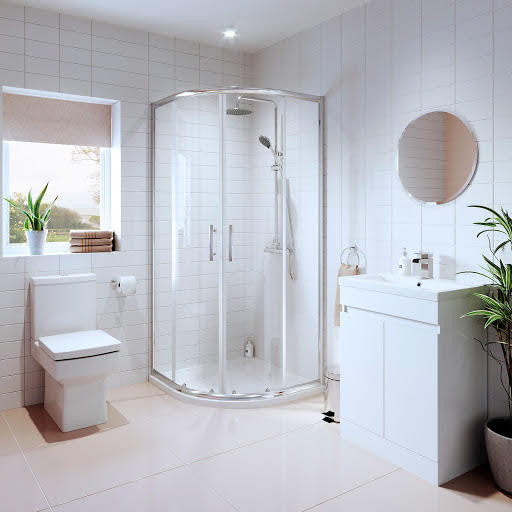 Affine Royan Bathroom Suite with 800mm Luxura Quadrant Enclosure, Toilet & Artis Vanity Unit 600mm