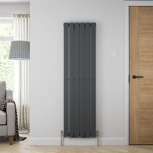 Essentials 1600 x 452mm Single Flat Panel Vertical Designer Radiator - Anthracite