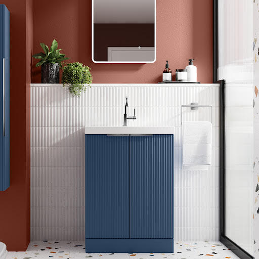 Opula Fluted Freestanding Blue Vanity Unit - 500mm