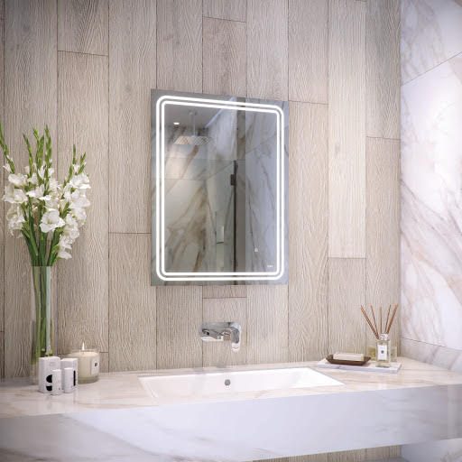 RAK Pluto LED Bathroom Mirror with Demister Pad and Shaver Socket 600 x 800mm - Mains Power