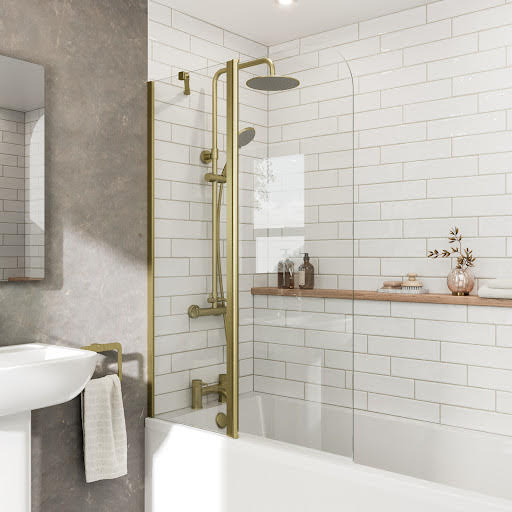 Luxura Curved Folding Bath Shower Screen 1000mm Brushed Brass - Two Panels, 6mm
