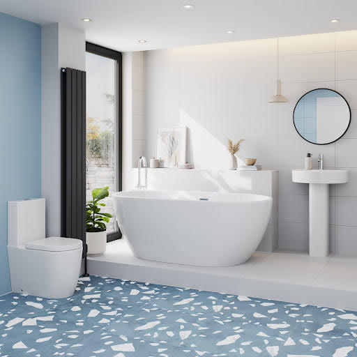 Affine Bordeaux Bathroom Suite with Montbel Freestanding Bath, Toilet & Full Pedestal 1500mm