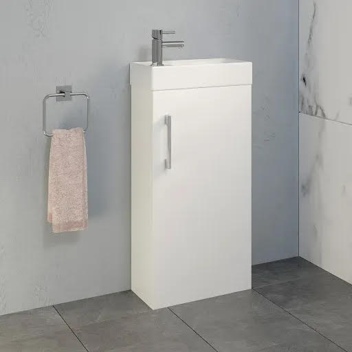 Artis Breeze White Gloss Freestanding Cloakroom Vanity Unit with Basin 400mm & Malmo Tap & Waste