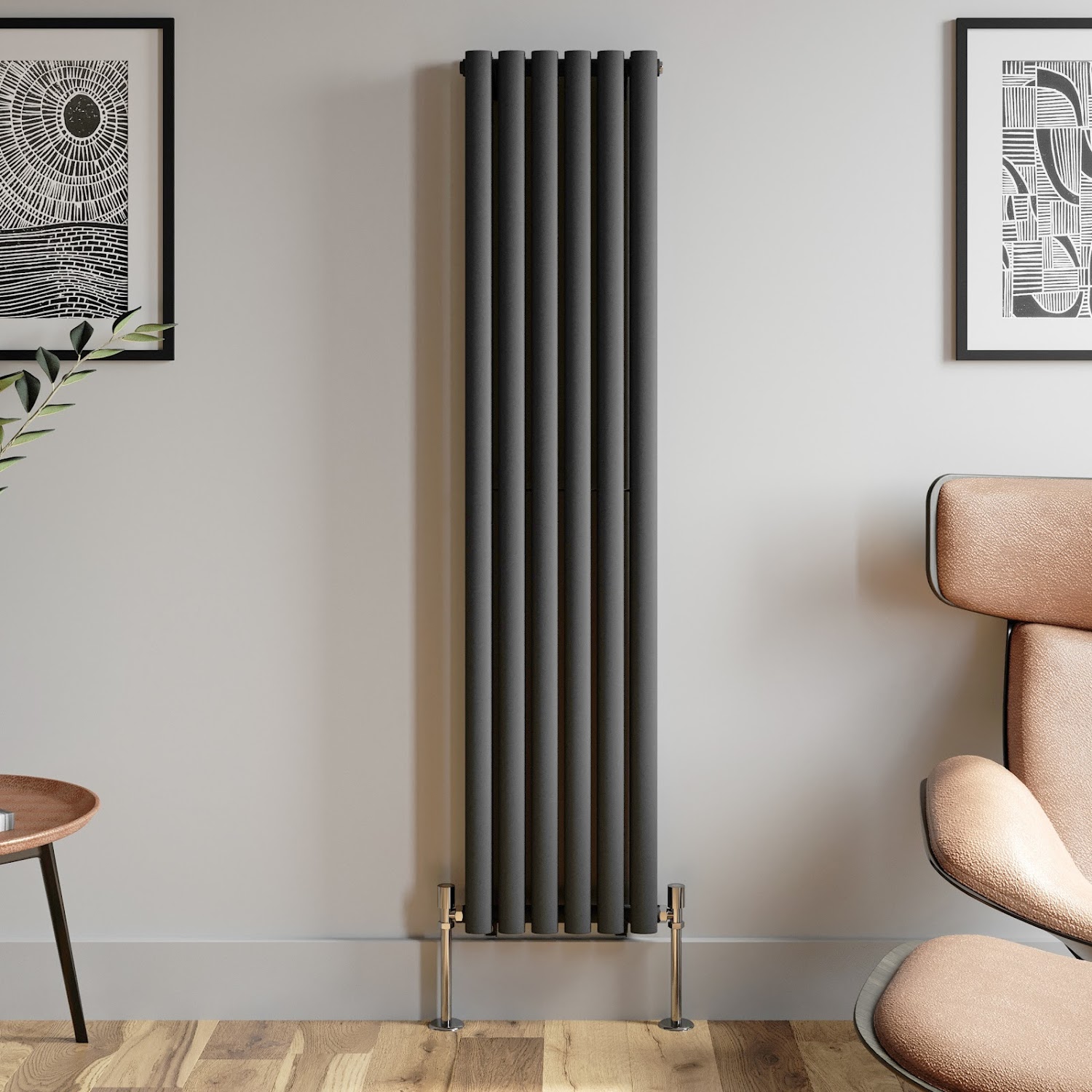 Anthracite Designer Radiator Vertical Oval Column Double Panel Rad