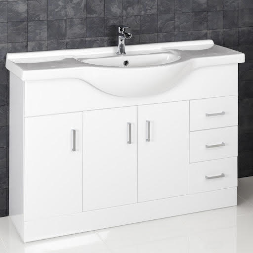 Essentials White Gloss Bathroom Sink 1200mm Width