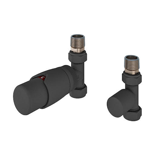 Solaro 15mm Designer Thermostatic Straight Radiator Valve & Lockshield - Matt Anthracite