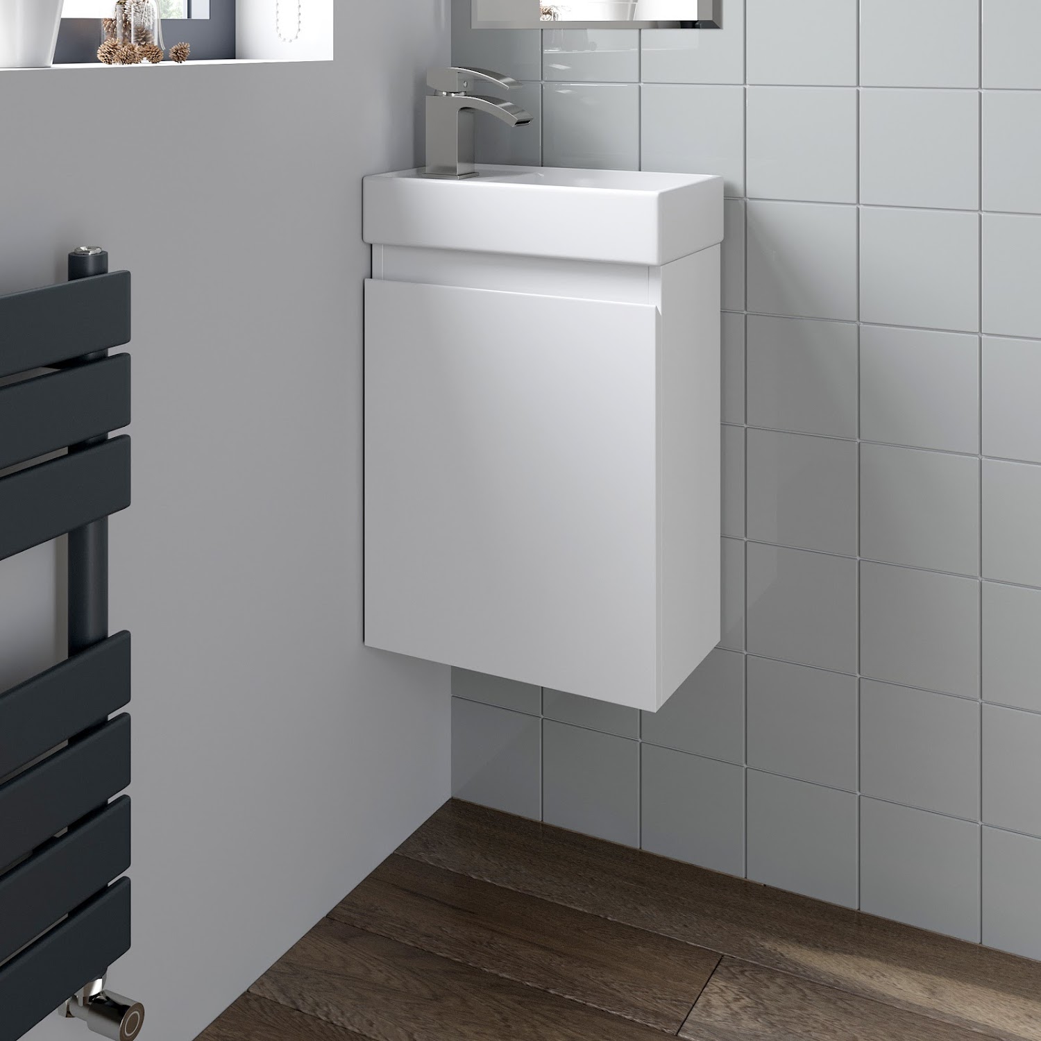 Gloss White Wall Hung 400mm Slimline Vanity Unit Basin Sink Cloakroom Bathroom 5056093673961 eBay