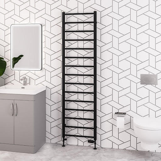 Solaro Tuscan Round Bar 1800 x 500mm Heated Towel Radiator - Matt Black