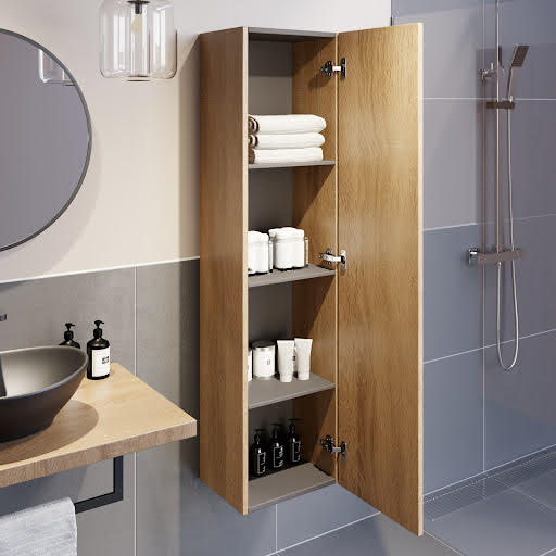 Vitusso Garda Wood Wall Hung Tall Bathroom Cabinet - 1380 x 350mm