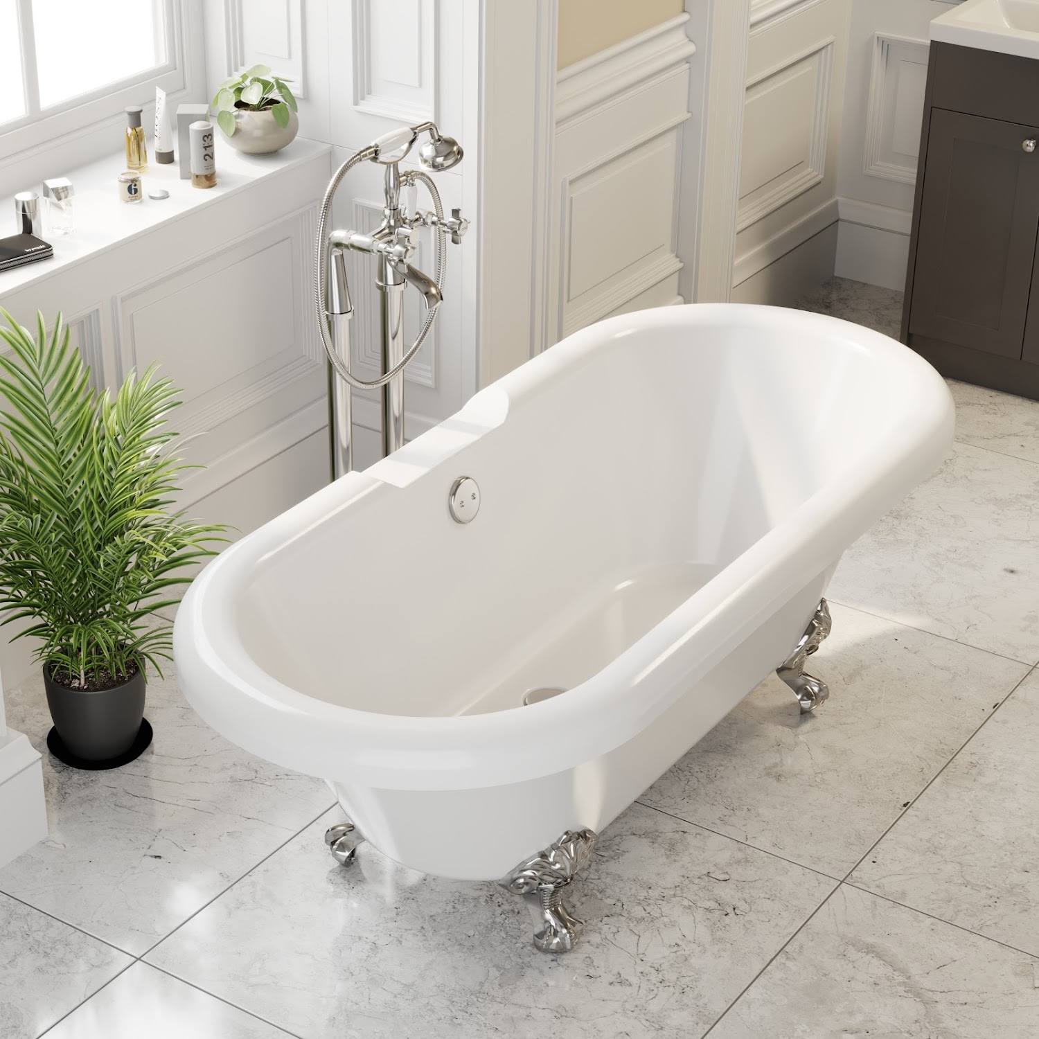 freestanding double ended roll top bath