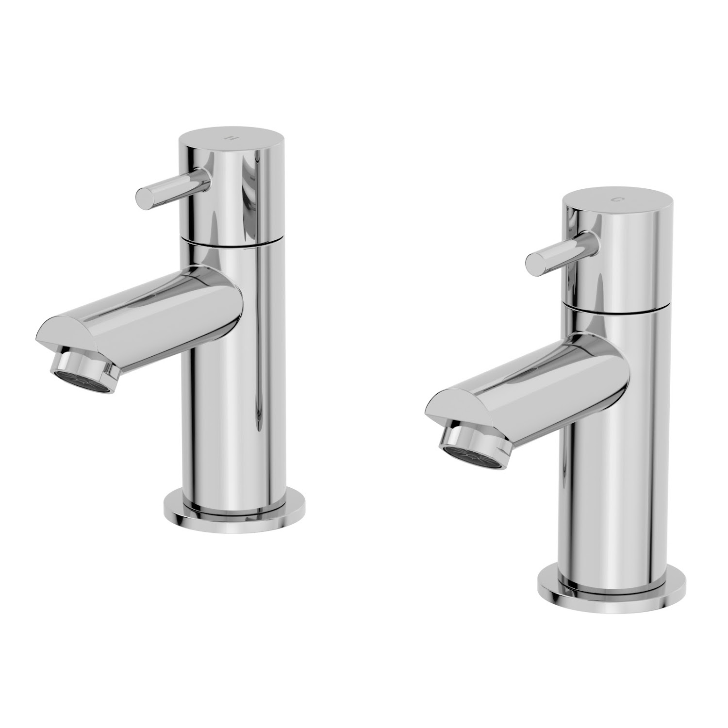 Modern Bathroom Bath Taps Hot & Cold Pair Twin Brass Round Lever Handle