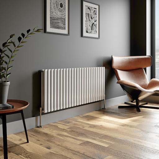 DuraTherm Horizontal Oval Tube Double Panel Designer Radiator - 600 x 1440mm White