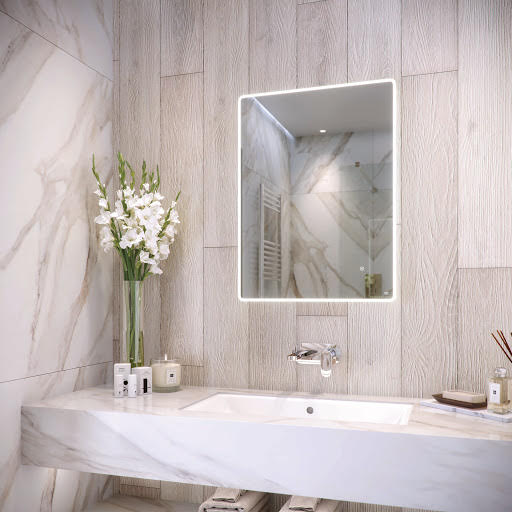 RAK Amethyst LED Bathroom Mirror with Demister Pad and Shaver Socket 500 x 700mm - Mains Power