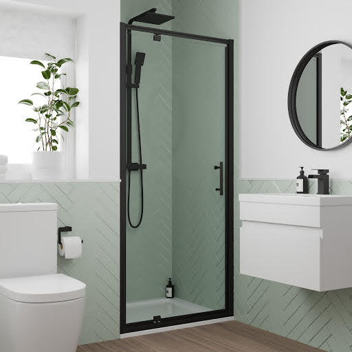 Luxura Pivot Shower Door 900mm with 900 x 900mm Tray - 6mm Black