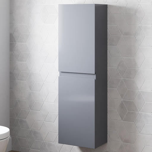 Artis Centro Grey Gloss Wall Hung Tall Bathroom Storage Cabinet - 1200 x 350mm