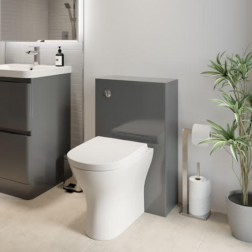 Regis Forma Grey Gloss Back To Wall Toilet Unit & D Shape Arles Toilet 500mm