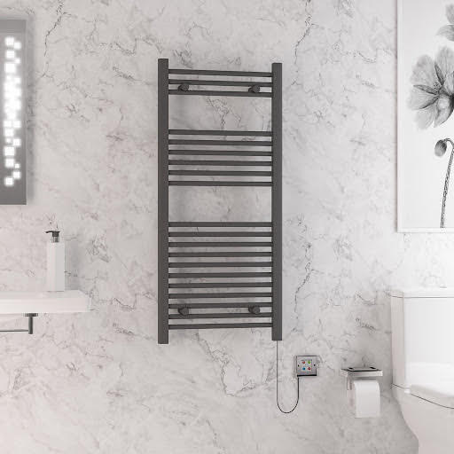 Solaro Biava Dry Element 1100 x 500mm Electric Heated Towel Radiator - Matt Anthracite