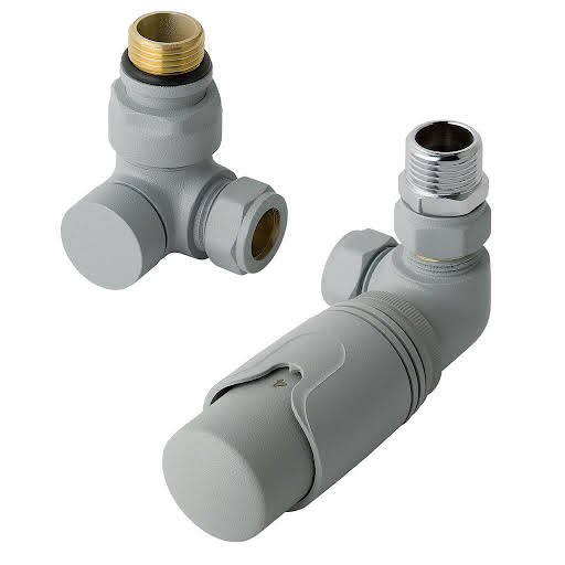 Solaro 15mm Thermostatic Corner Radiator Valve & Lockshield - Matt Grey