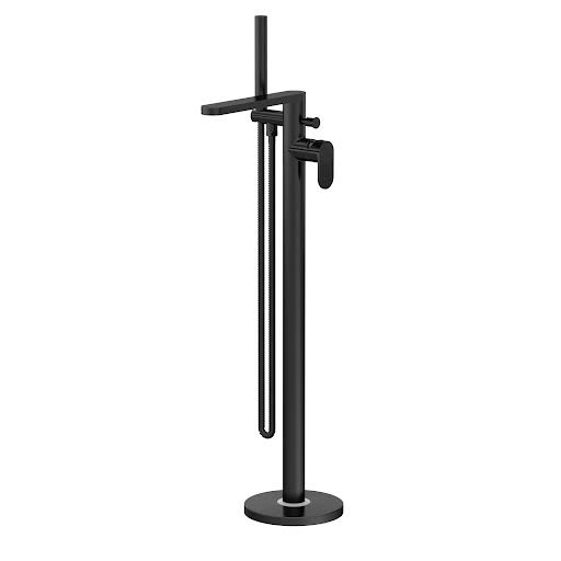 Aquari Contour Matt Black Freestanding Fluted Bath Shower Mixer Tap with Kit