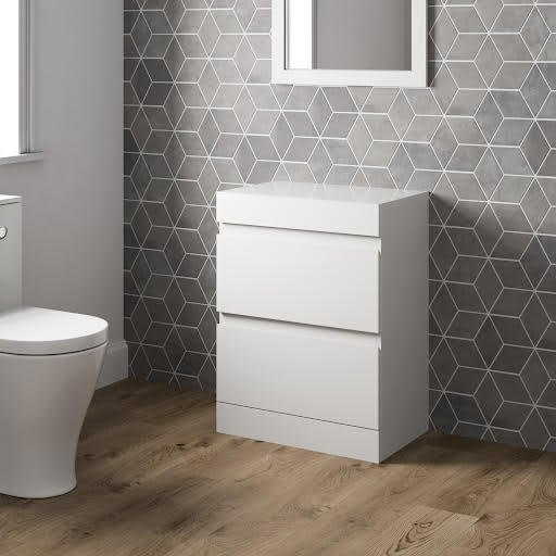 Artis Centro White Gloss Free Standing Drawer Vanity Unit & Top Board - 600mm Width