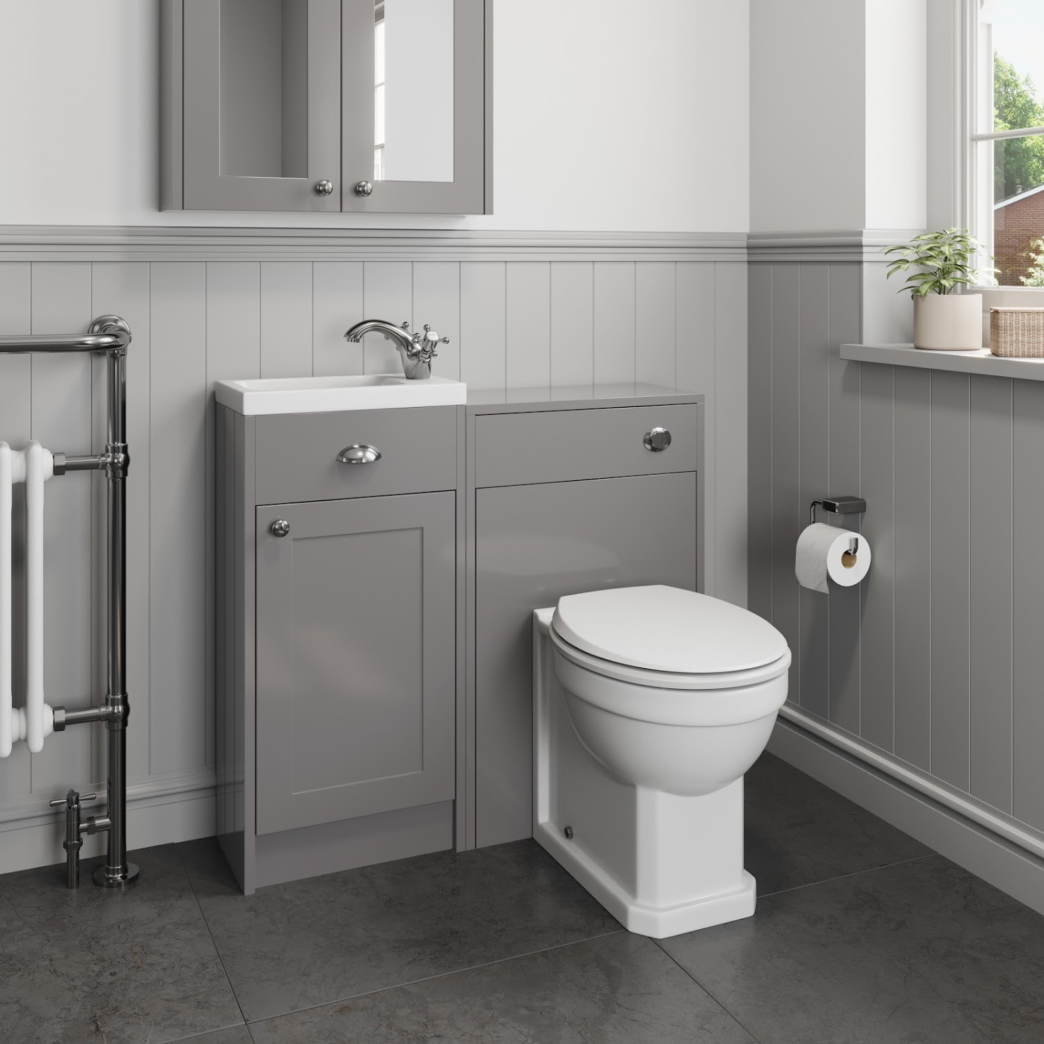 950mm Traditional Toilet Bathroom Vanity Unit Combined Basin Sink Furniture Grey Ebay