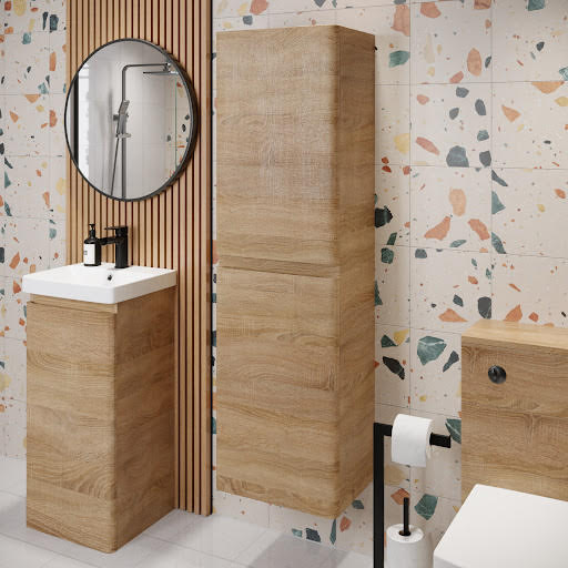 Regis Wood Wall Hung Tall Bathroom Cabinet - 1400 x 400mm