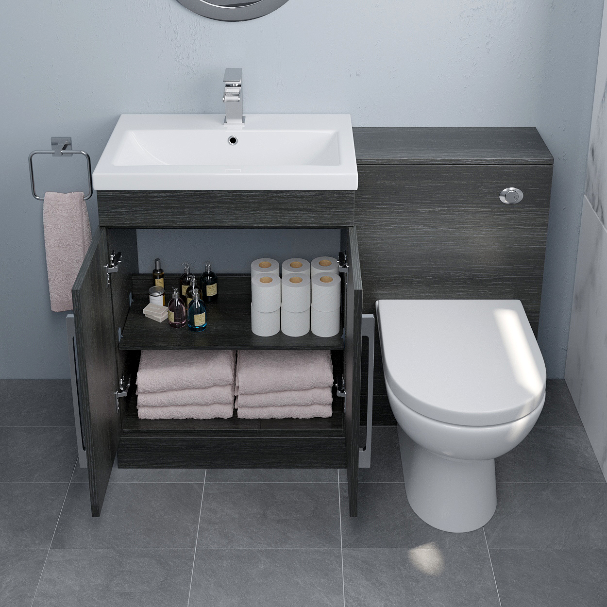 1200mm Bathroom Vanity Unit 3 Door 3 Drawers With Stone Resin Basin Gloss White Optional Wc Toilet Pan Concealed Cistern Dual Flush Push Button 1200mm Vanity Unit Wash Stands Vanity Units