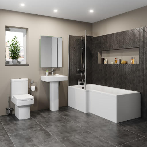 Royan Bathroom Suite with L Shape Shower Bath & Screen - Left Hand 1700mm
