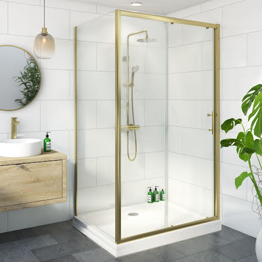 Luxura Sliding Shower Enclosure 1200 x 900mm with Raised Tray and Waste - 6mm Brushed Brass
