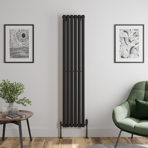 DuraTherm Vertical Oval Tube Single Panel Designer Radiator - 1800 x 360mm Black