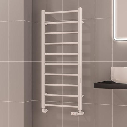 Solaro Tuscan Round Bar 1200 x 500mm Heated Towel Radiator - Gloss White