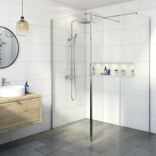 Diamond Wet Room Shower Screens with 1200 & 700mm Panels & Fixed Return Panel - 8mm Chrome