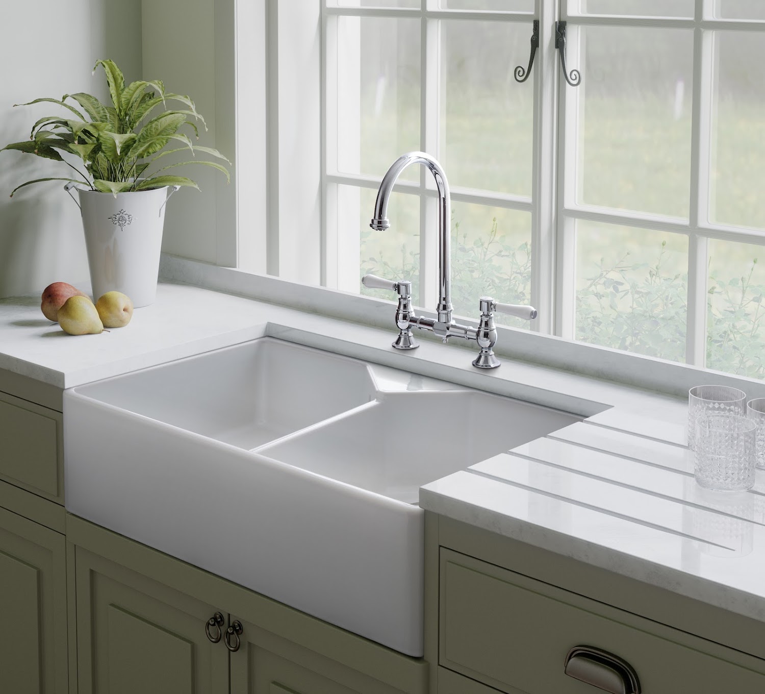 Rangemaster Farmhouse Belfast Kitchen Sink Double Bowl 2.0 Ceramic