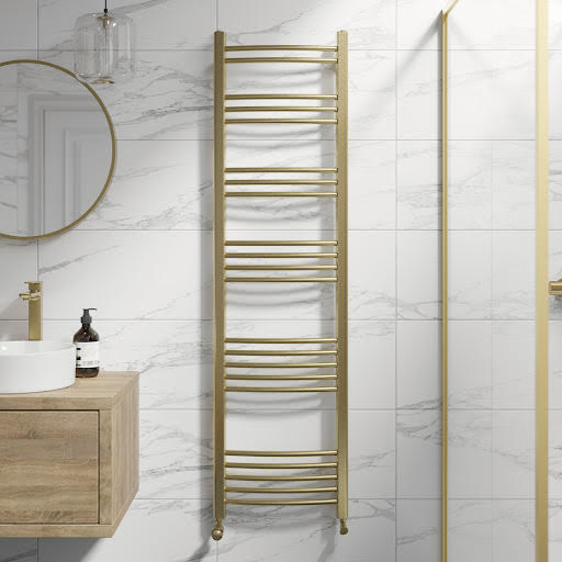 DuraTherm Curved Heated Towel Radiator Brushed Brass 1600 x 450mm