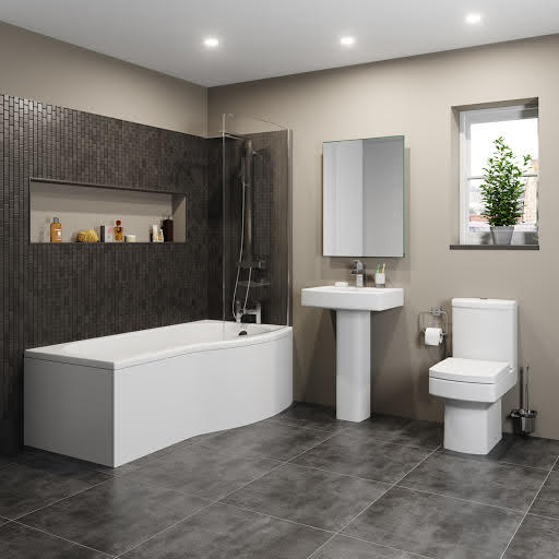 Royan Bathroom Suite with P Shape Shower Bath & Screen - Right Hand 1700mm
