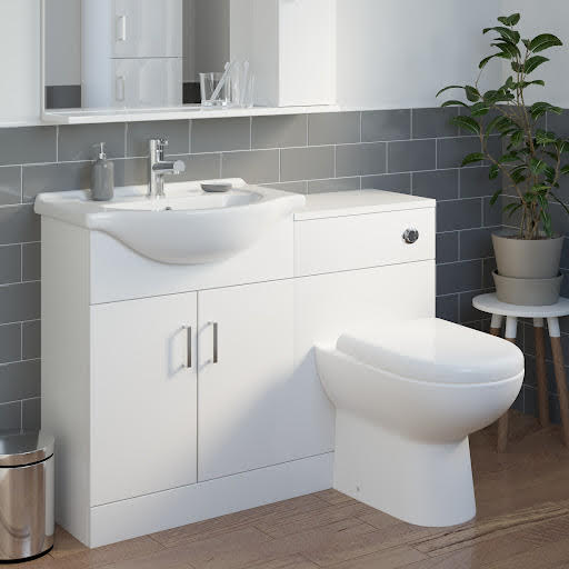 Alpine White Gloss Toilet & Basin Vanity Unit Combination 1150mm