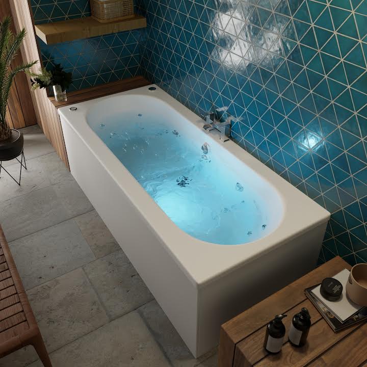 Vitura Curved Whirlpool Bath with 14 Jets & LED Lights - Double Ended ...