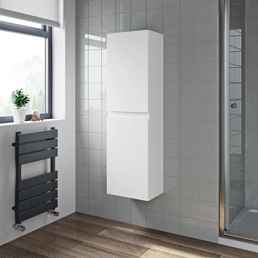 Artis Flat Pack Gloss White Wall Hung Tall Bathroom Cabinet 1200 x 350mm