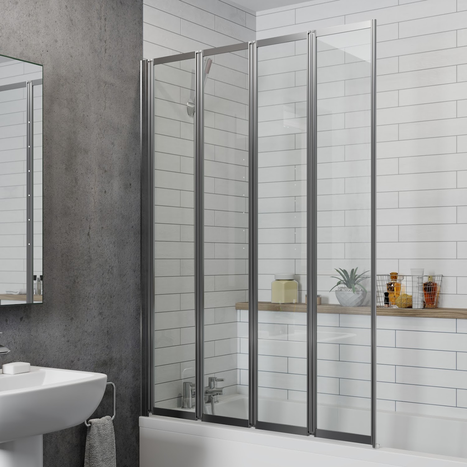 Bathroom 4 Panel Folding Bath Shower Screen Chrome 1000mm Reversible 4mm Glass 5056093626127 Ebay