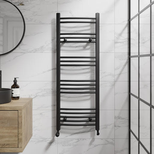 DuraTherm Curved Heated Towel Radiator Matt Black - 1200 x 450mm