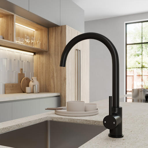 Sauber Astano Swan Neck Kitchen Tap - Single Lever Black