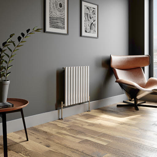 Horizontal Oval Tube Single Panel Designer Radiator 600 x 600mm White