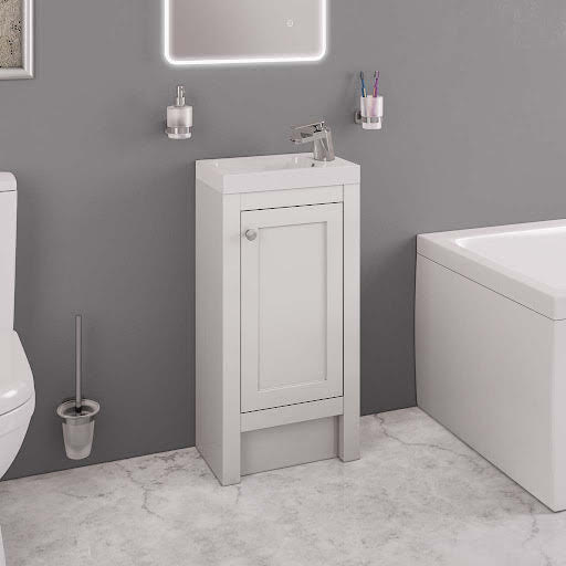 Opula Hardwick White Freestanding 1 Door Vanity Unit with Basin – 390mm