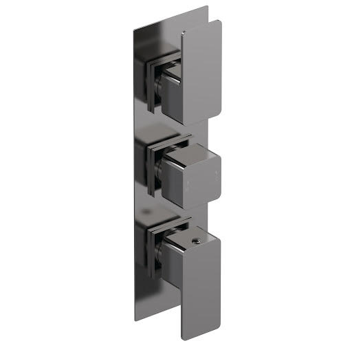 Aquari Quadro Concealed Thermostatic Shower Valve - Pewter, Triple Outlet