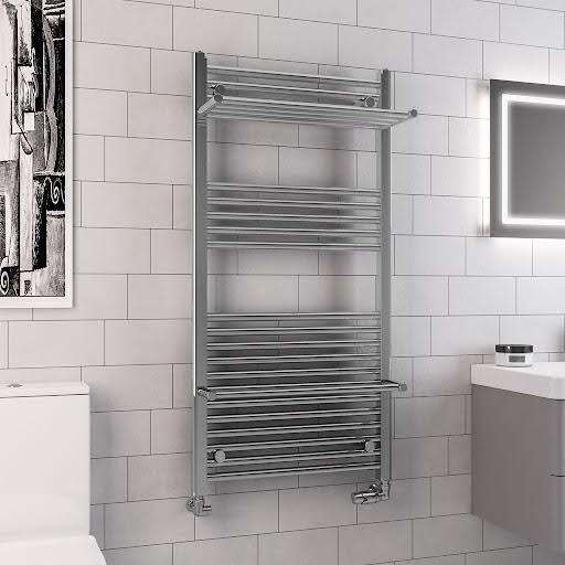 Solaro Haddenham Round Bar 1200 x 600mm Heated Towel Radiator with Hangers - Chrome