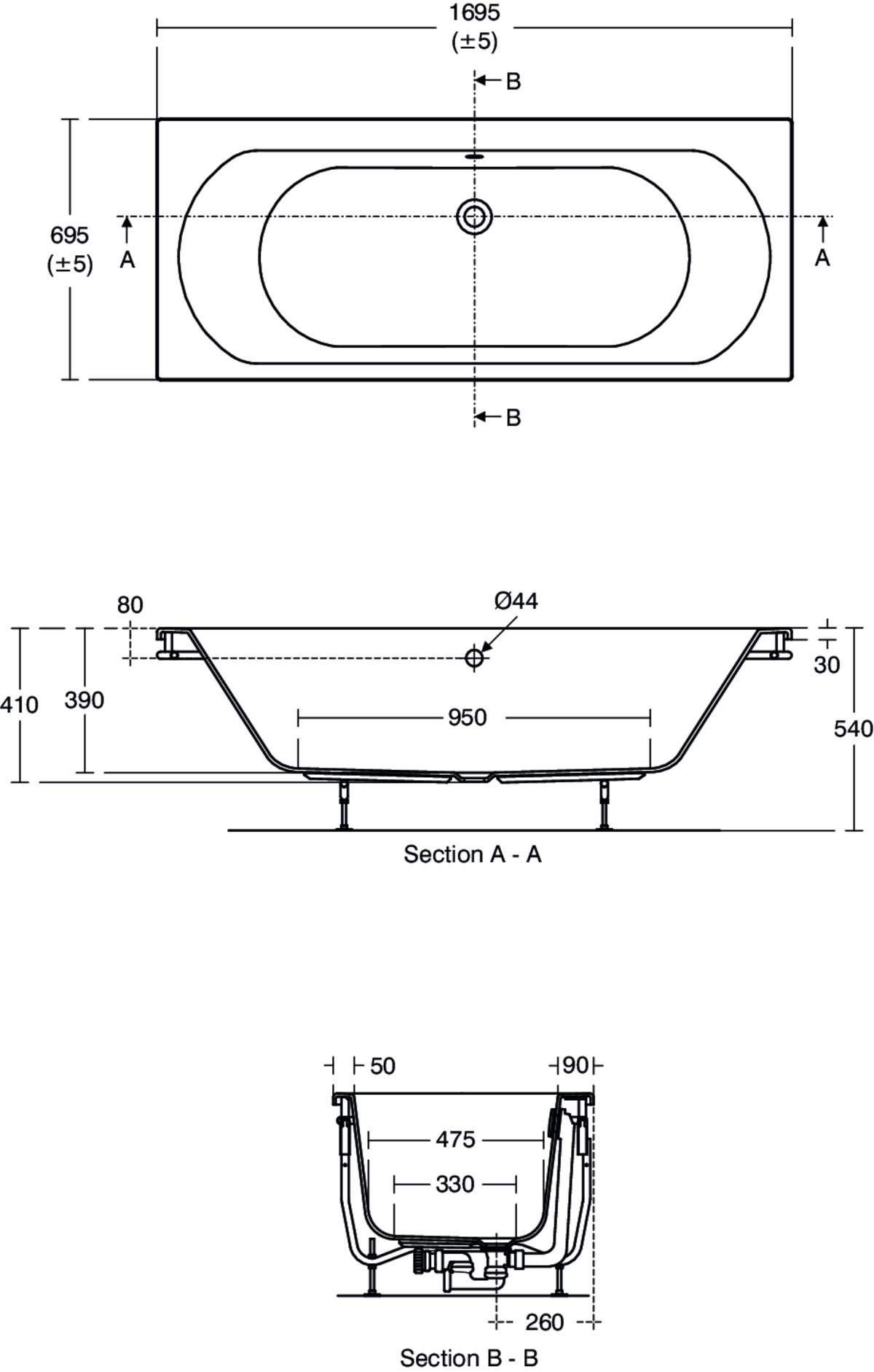 Ideal Standard Tesi Double Ended Bath 1700 x 700mm T360501