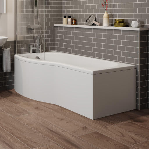 Ceramica White Gloss Shower Bath Panel Pack 1600/700mm - P Shaped Side & End Acrylic