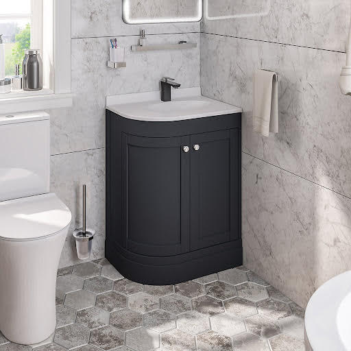 Opula Hardwick Matt Anthracite Freestanding Corner Bathroom Vanity Unit with Basin – RH 600mm