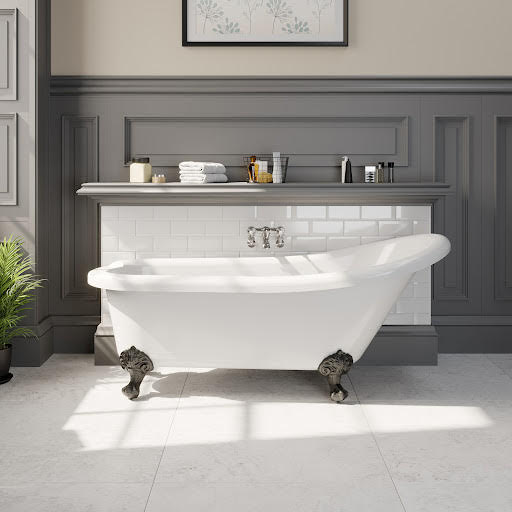 Park Lane Buxton Freestanding 1550 x 750mm Roll Top Bath With Black Ball Feet